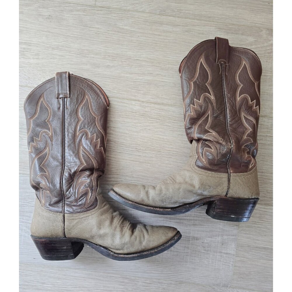 Nocona Brown Taupe Leather Texas Vintage D517 Western Cowboy Boots Mens 7.5 D